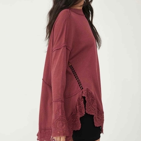 Free People Oversized Lace Long Sleeve Tunic top - Picture 2 of 8